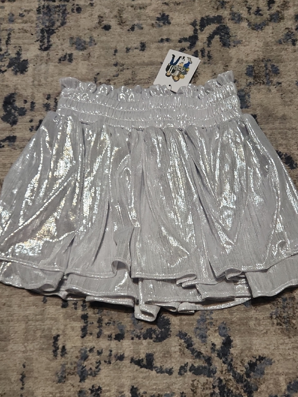 Lola And The Boys NWT Shimmery Metallic Silver Ruffle Skort